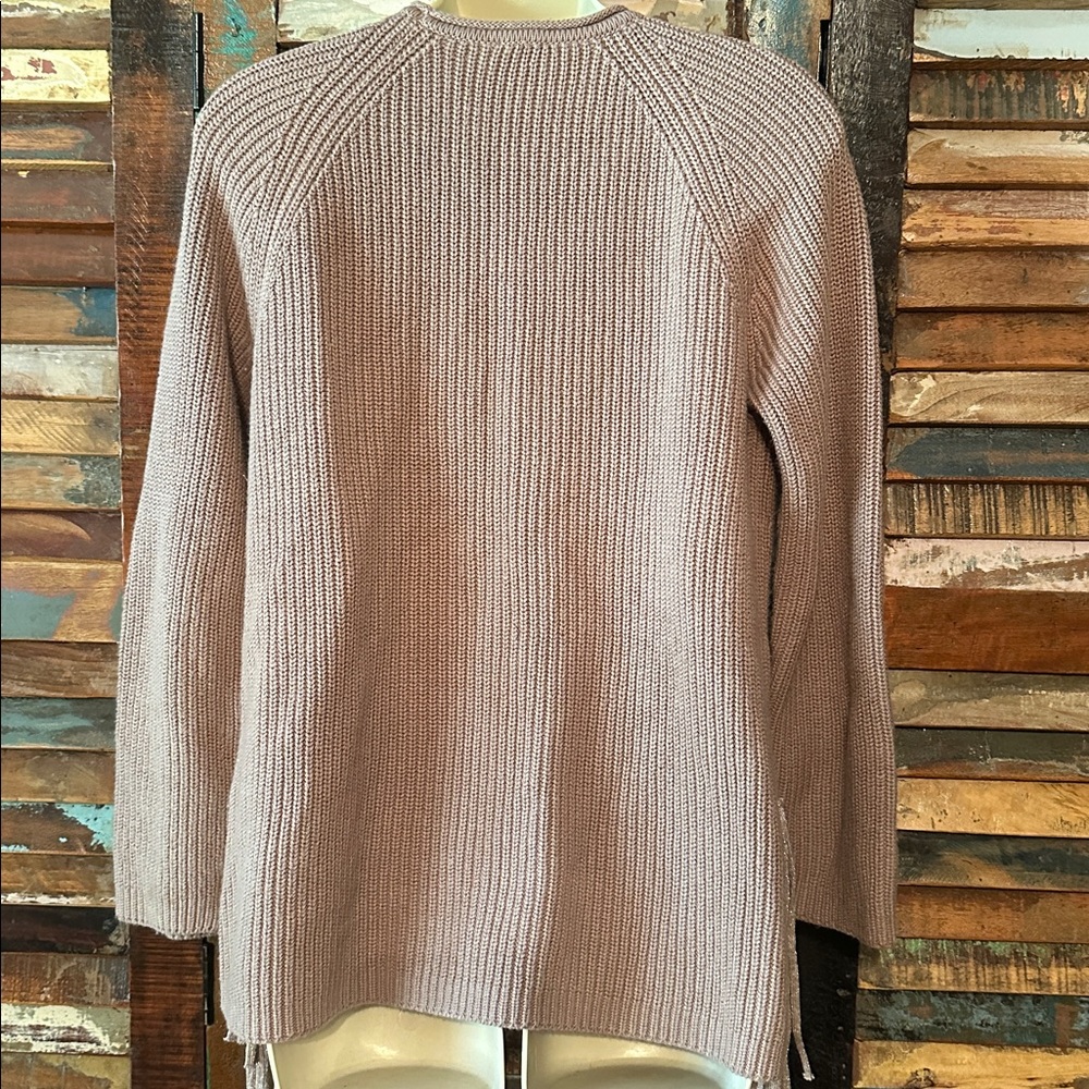 Chico's Taupe Sweater with Shimmery Tassels/Fringe size 1 - Picture 5 of 8